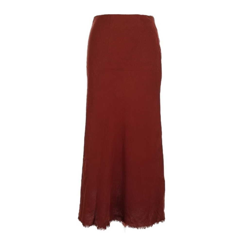 ZARA Linen Skirt XL Red Garment Dyed Midi Raw Hem NWT Summer Casual